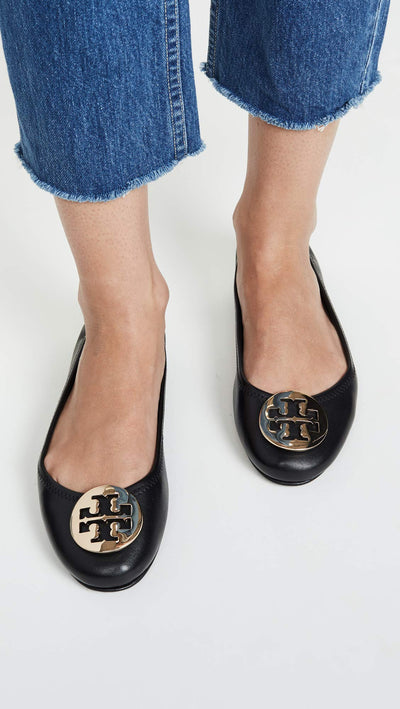 Tory Burch Women's Minnie Travel Ballet Flats, Perfect Black/Gold, 5.5 Medium US