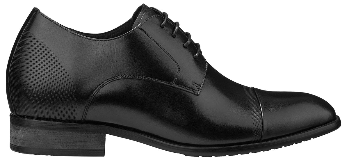 CALTO Men's Invisible Height Increasing Elevator Shoes - Black Premium Leather Lace-up Formal Oxfords - 3 Inches Taller - Y1004 - Size 7 D(M) US