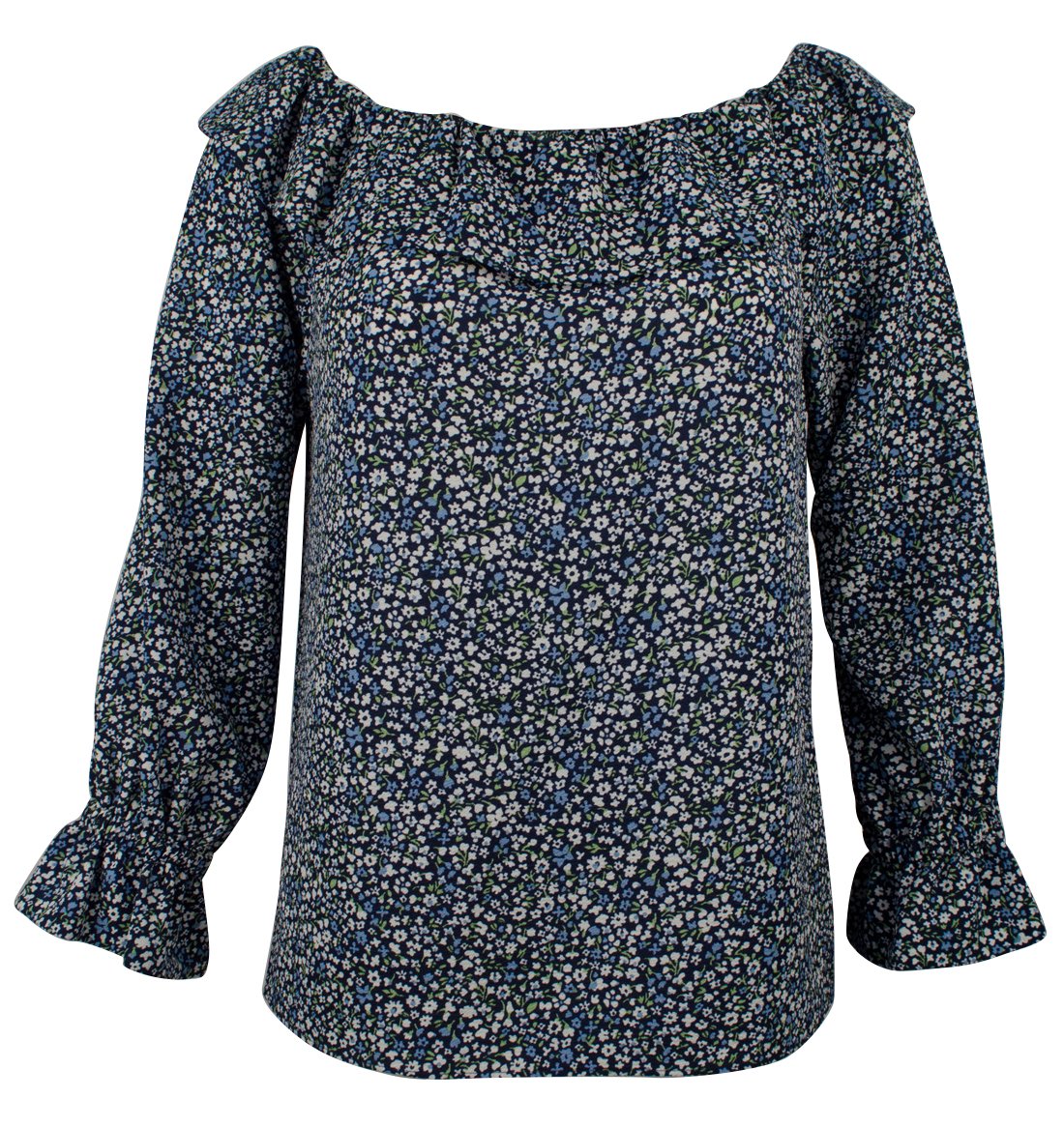 Women's Floral Print Off-The-Shoulder Ruffle Top-B-S