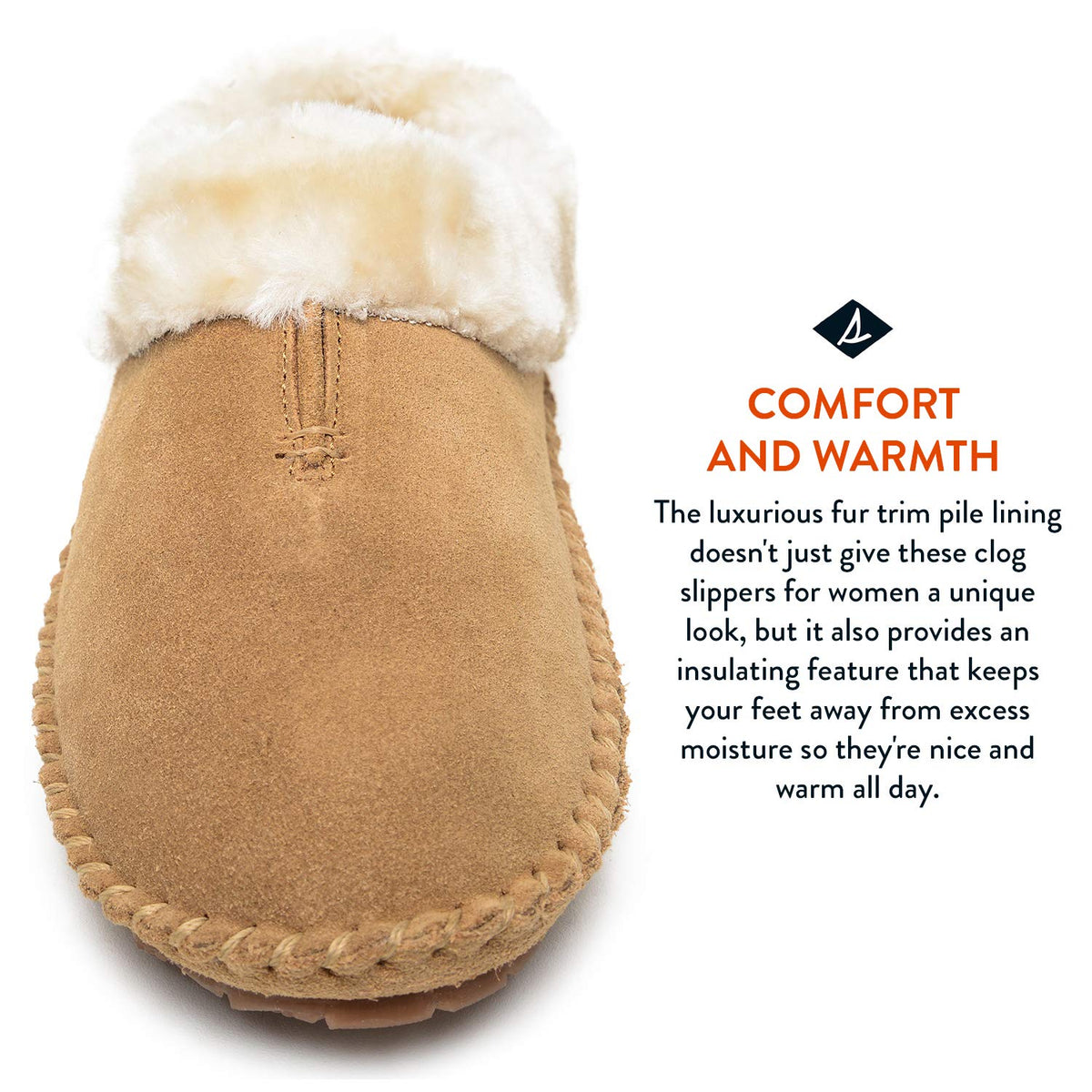 Sperry Women's Fur Trim Clog Slipper, 11, M, Cinnamon