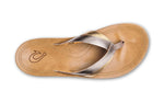 OLUKAI Kaekae Women's Beach Sandals, Full-Grain & Metallic Leather Flip-Flop Slides with Wet Grip Soles, Lightweight & All-Day Comfort, Silver/Golden Sand, 7