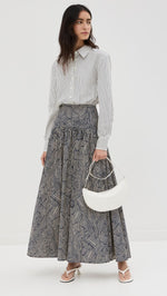 STAUD Women's Rocco Dress, Ivory Micro Stripe/Navy Mosaic, 10