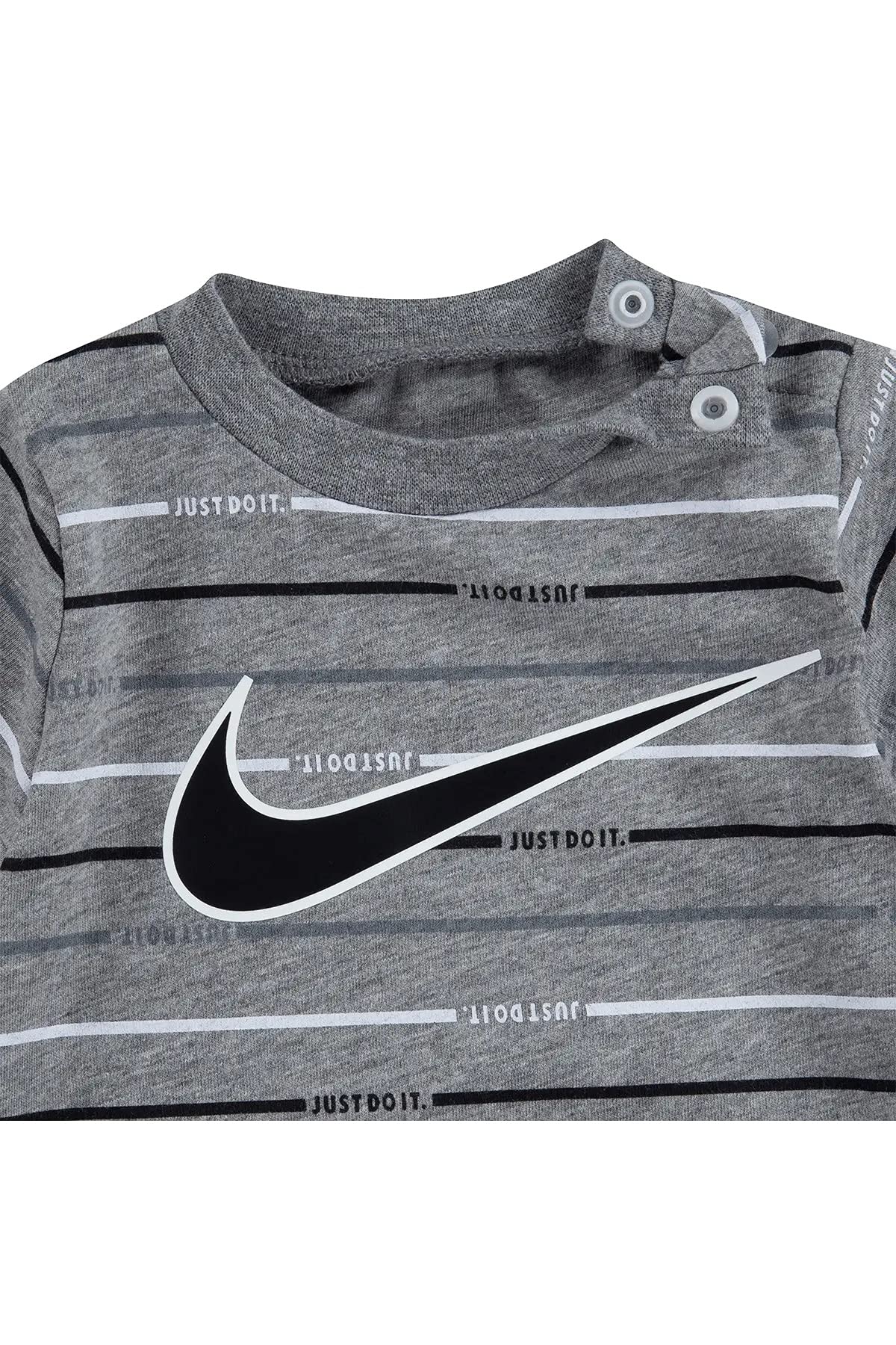 Nike Baby Boy Just Do It Romper 2 Piece Set (Carbon Heather(56H942-GEH)/Red, 0-3 Months, 0_Month)