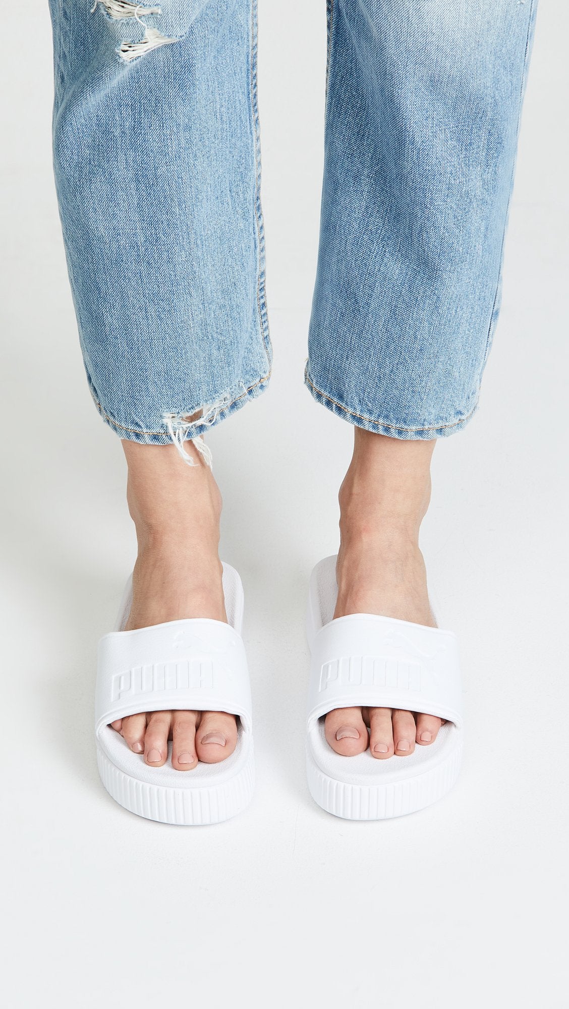 PUMA Women's Platform Bold Slides, Puma White/Puma White, 7.5 M US