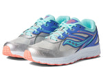 Saucony Cohesion 14 Lace to Toe Running Shoe, Silver/Periwinkle/Turq, 3.5 US Unisex Big Kid