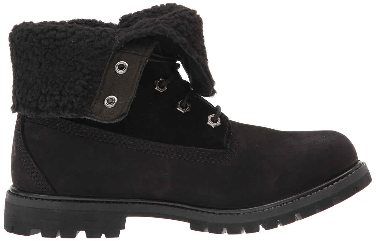Timberland Women's Authentics Teddy Fleece Waterproof Fold-Down Nubuck Boot 10 Black