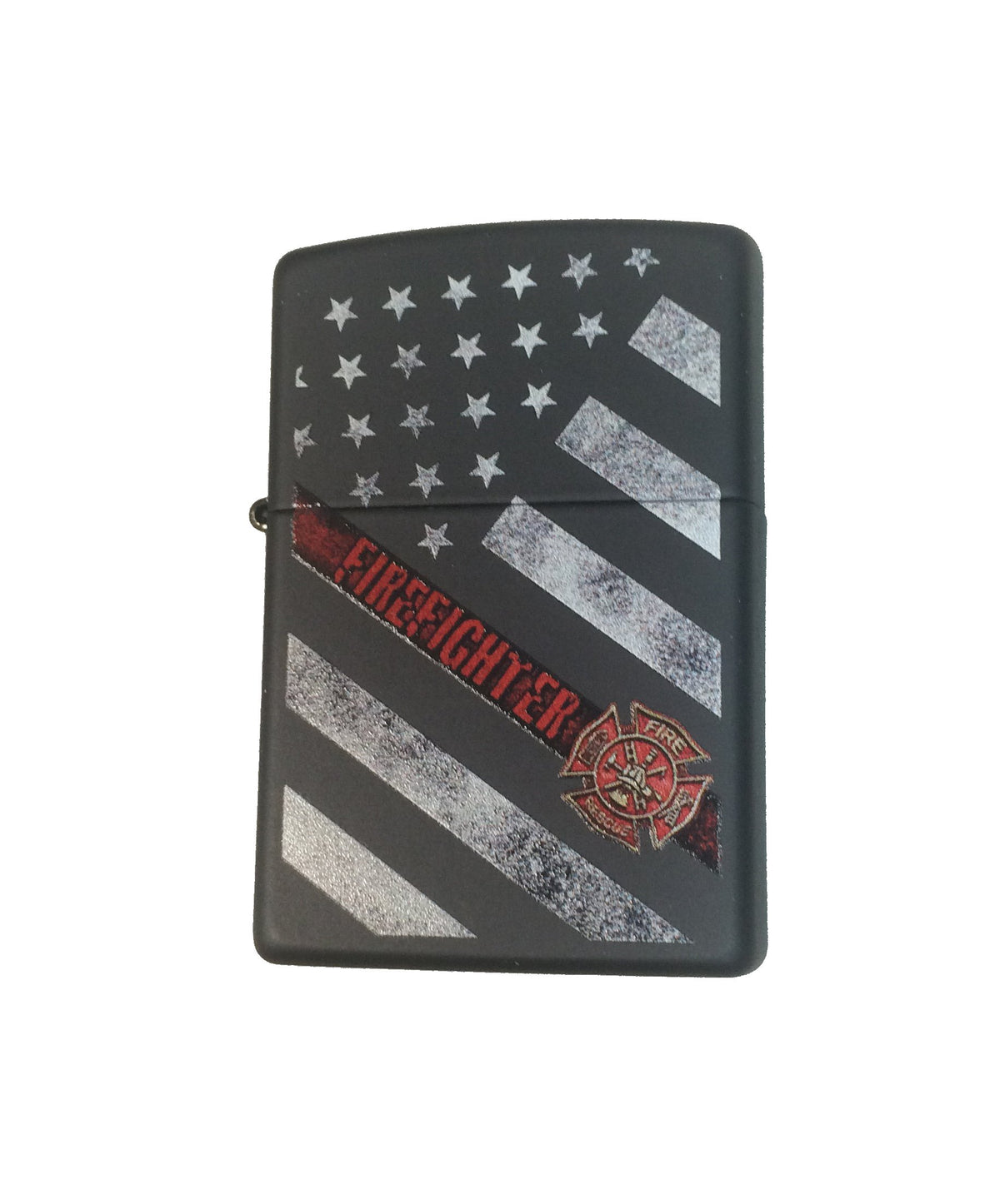 Zippo Lighter- Firefighter Flag Red Line Black Matte Windproof Lighter