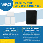 VEVA HPA300 HEPA Filter Replacement Compatible with Honeywell Air Purifier - 3 Pack of HEPA Filters w/ 4 Precut Activated Carbon Pre-Filters & Replacement Filter R