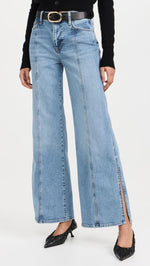 FRAME Women's Le Slim Palazzo Side Slit Jeans, Gloomy Skies, Blue, 28