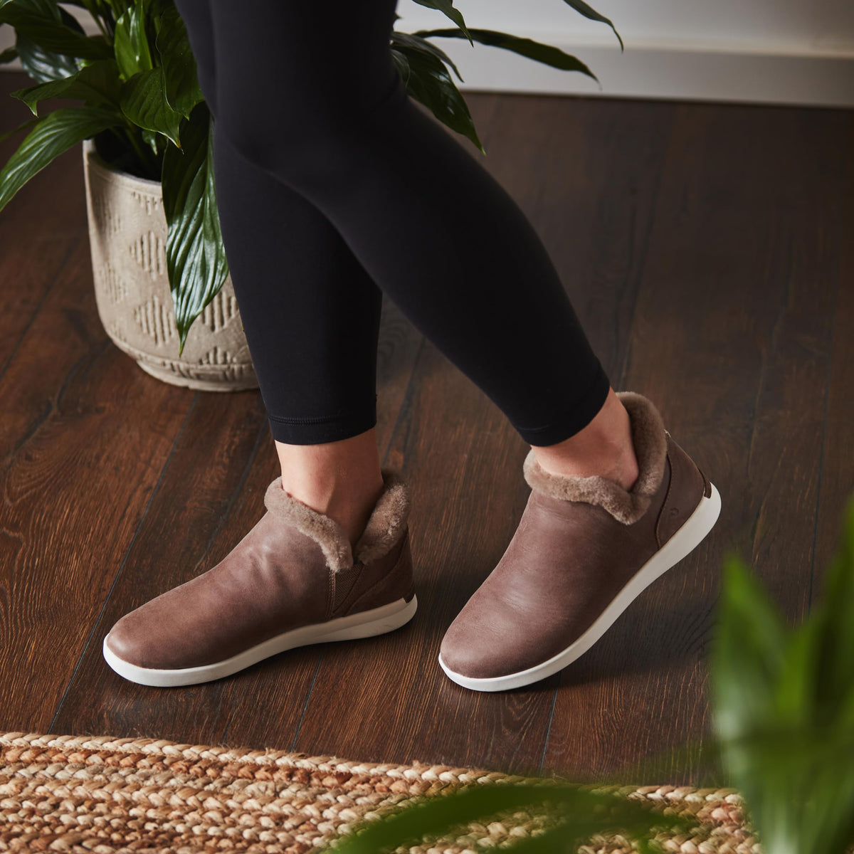 OLUKAI Malua Hulu Women's Boot, Soft & Comfortable Waterproof Nubuck Leather, Full-Grain Leather Heel with Elastic Panels, Slip-On Design, Warm Taupe/Off White, 8