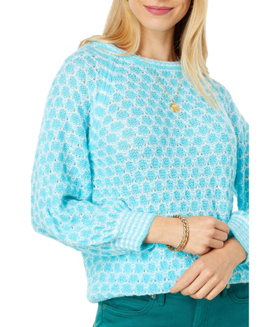 Lilly Pulitzer Corabelle Sweater Turquoise Shore Honeycomb LG