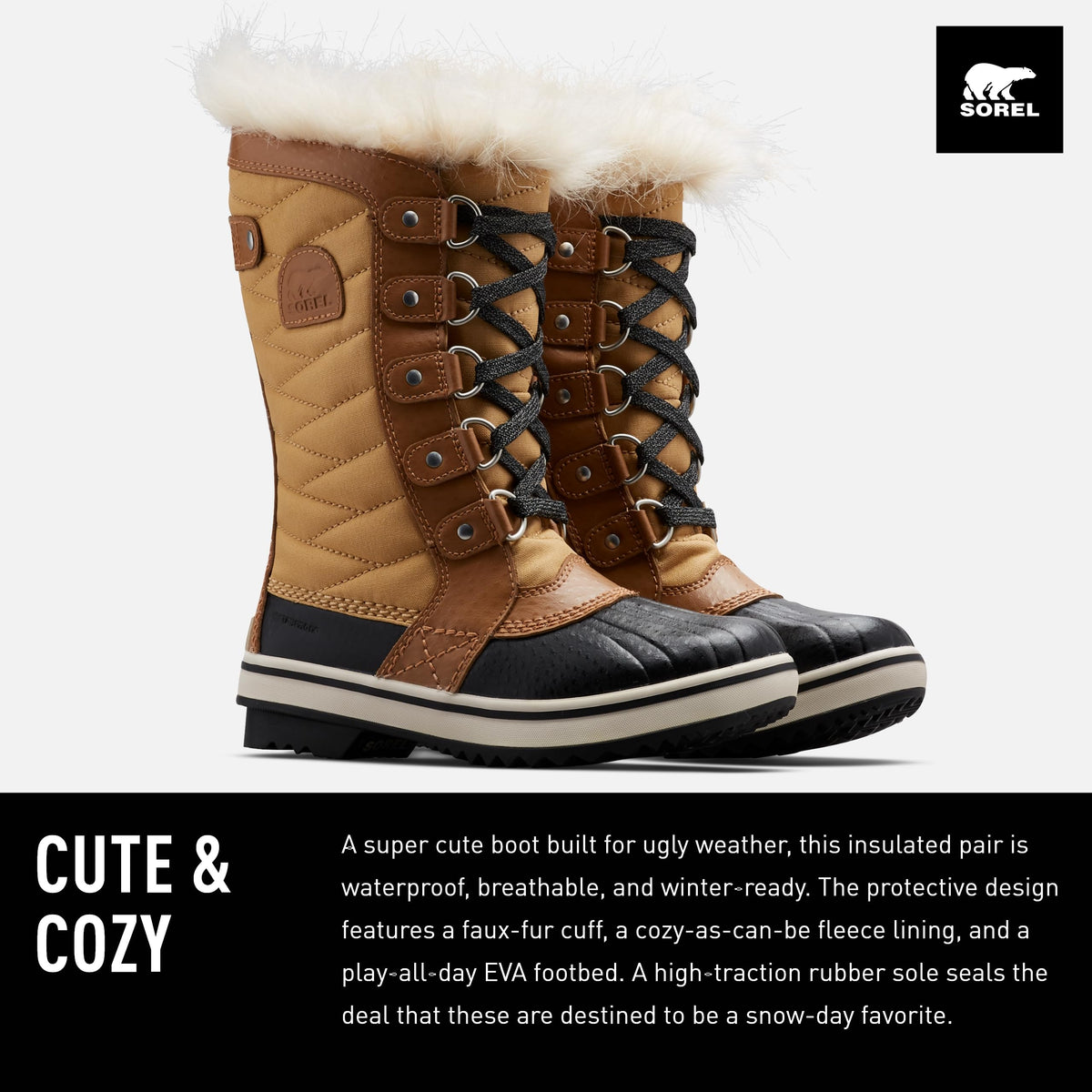 Sorel Youth Tofino II Waterproof Youth Unisex Boots - Curry, Elk - Size 1