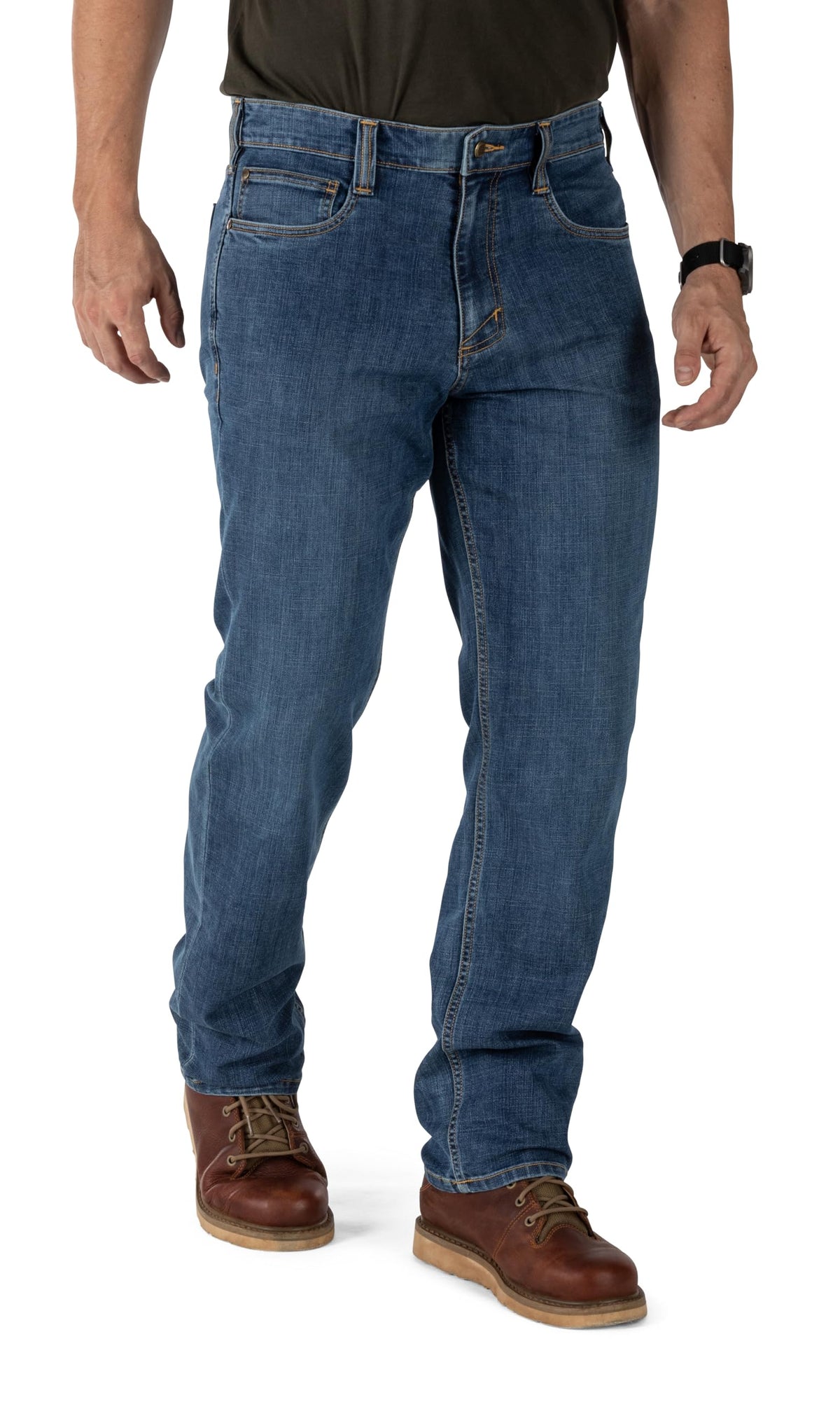 5.11 Tactical Men's Defender-Flex Regular Fit Jeans, 7 Pockets, Fitted Waistband, Style 74477, Medium Wash Indigo, 35W x 34L