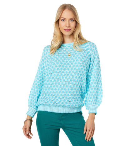 Lilly Pulitzer Corabelle Sweater Turquoise Shore Honeycomb LG