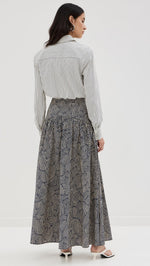 STAUD Women's Rocco Dress, Ivory Micro Stripe/Navy Mosaic, 10