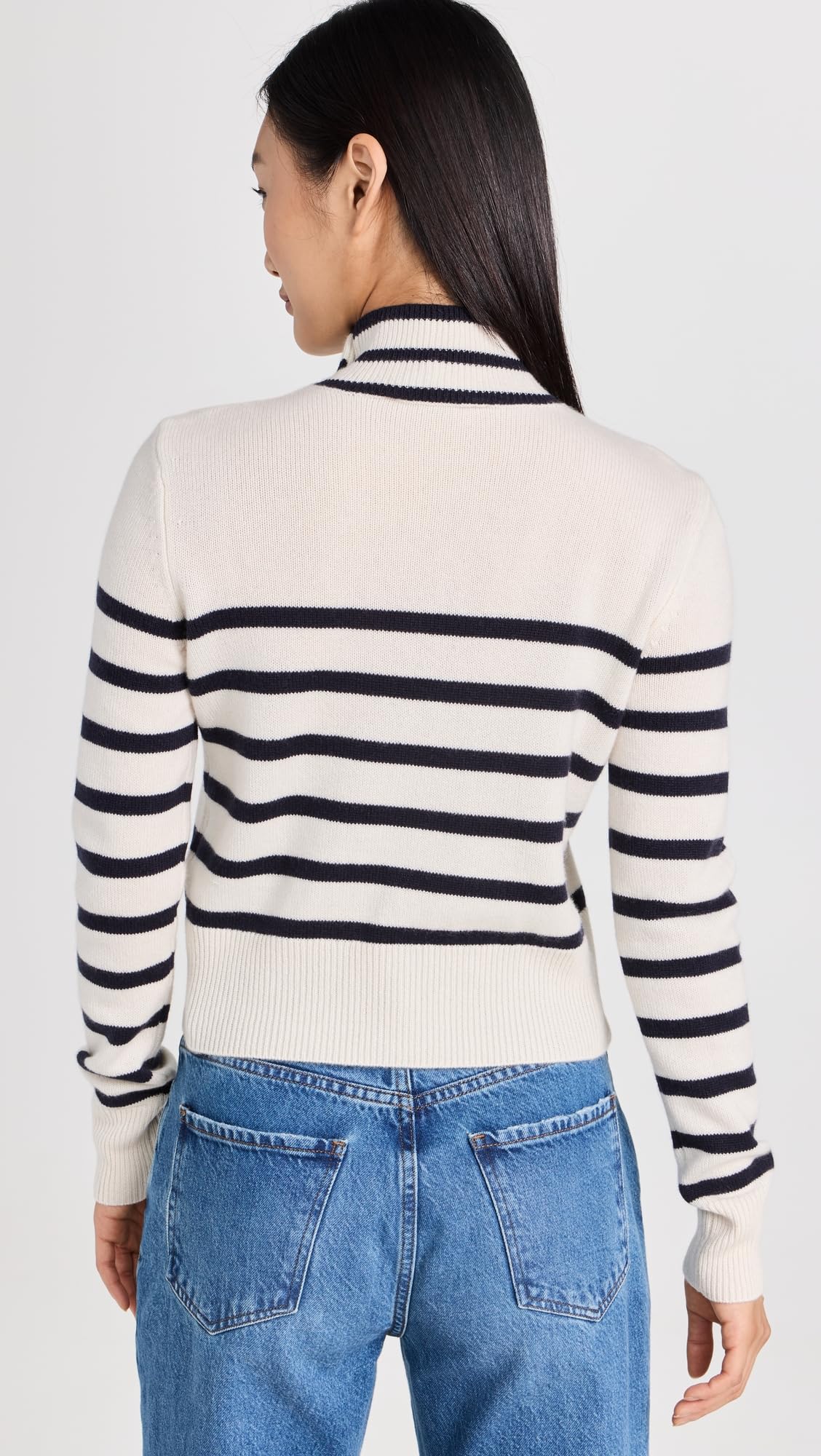 FRAME Women's Shrunken Mariner Cashmere Turtleneck, Off White Multi, S