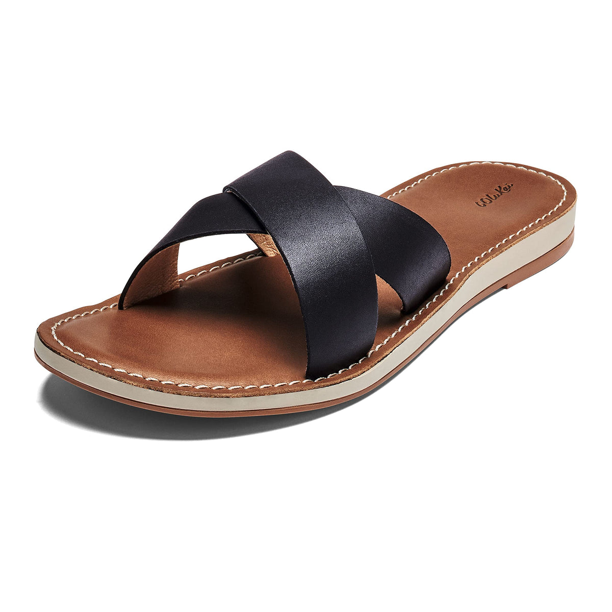 OLUKAI Ke'a Women's Beach Sandals, Quick-Dry Flip-Flop Slides, Water Resistant & Modern Low Profile Design, All-Day Comfort Fit & Wet Grip Soles 9 Black/Tan