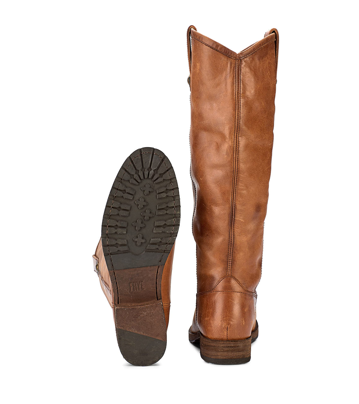 Frye Melissa Button Lug Equestrian-Inspired Tall Boots for Women Made from Hard-Wearing Vintage Leather with Antique Silver Hardware and Leather Outsole – 15 ¼” Shaft Height, Cognac - 9M