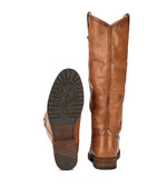 Frye Melissa Button Lug Equestrian-Inspired Tall Boots for Women Made from Hard-Wearing Vintage Leather with Antique Silver Hardware and Leather Outsole – 15 ¼” Shaft Height, Cognac - 9M