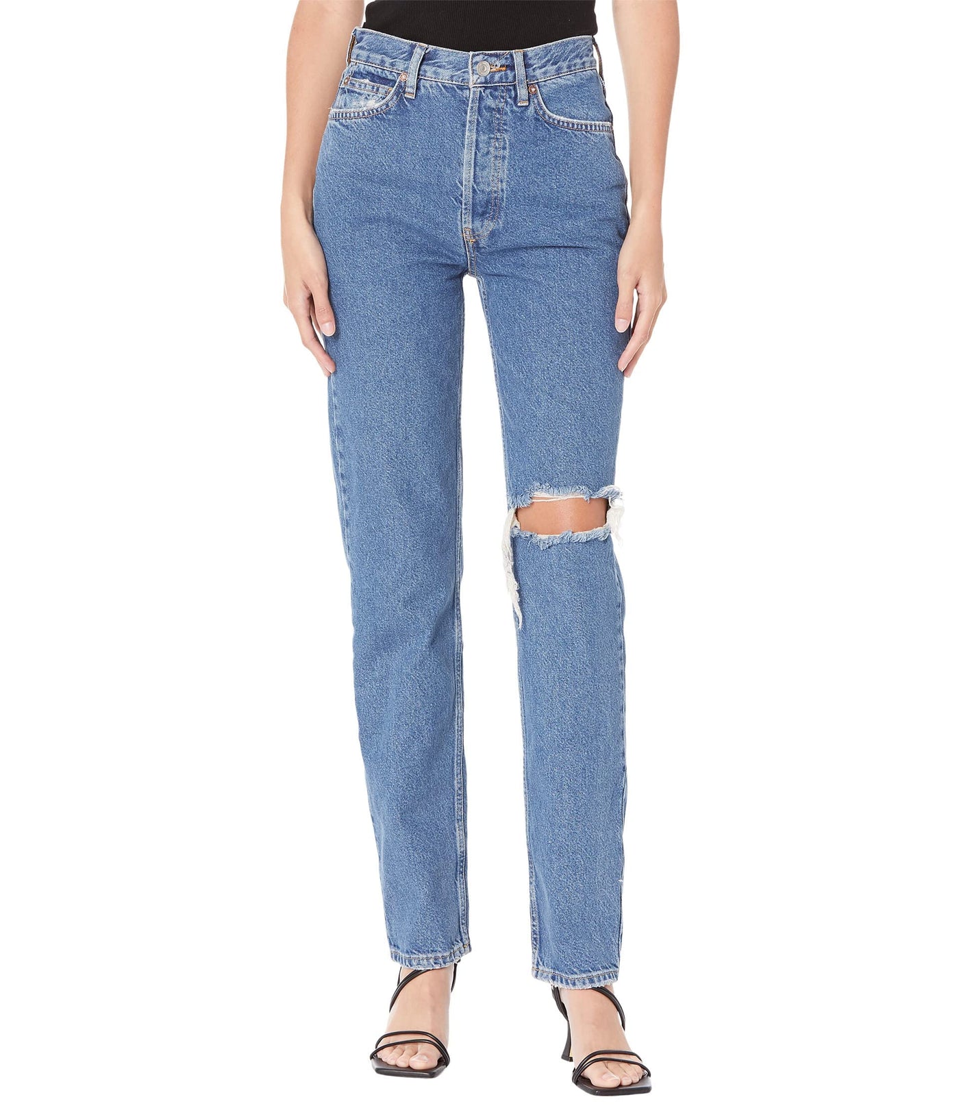 Free People We The Free Lasso Jeans for Women - Pull on Construction with Zip Fly and Button Closure, Casual and Comfy JeansSapphire 32 31.5