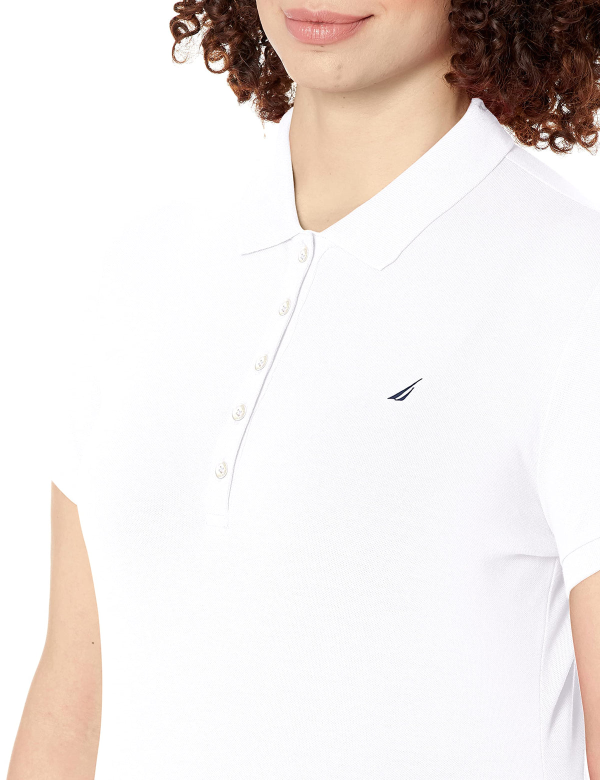 Nautica Women's 5-Button Short Sleeve Breathable 96% cotton 4% spandex Polo Shirt, Bright White, Small