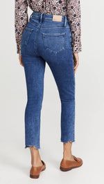 PAIGE Women's Sarah Slim Crop Jeans, Skysong w/Distressed Hem, Blue, 32