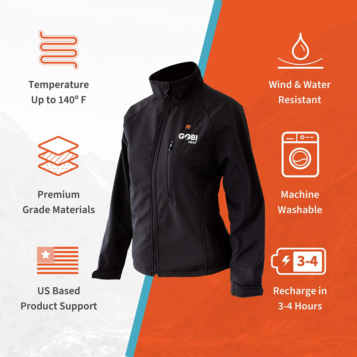 Sahara Women’s Heated Jacket - 10 hrs of Heat | 3 Heat Zones | With Battery & Charger | Machine Washable | All Day Warmth