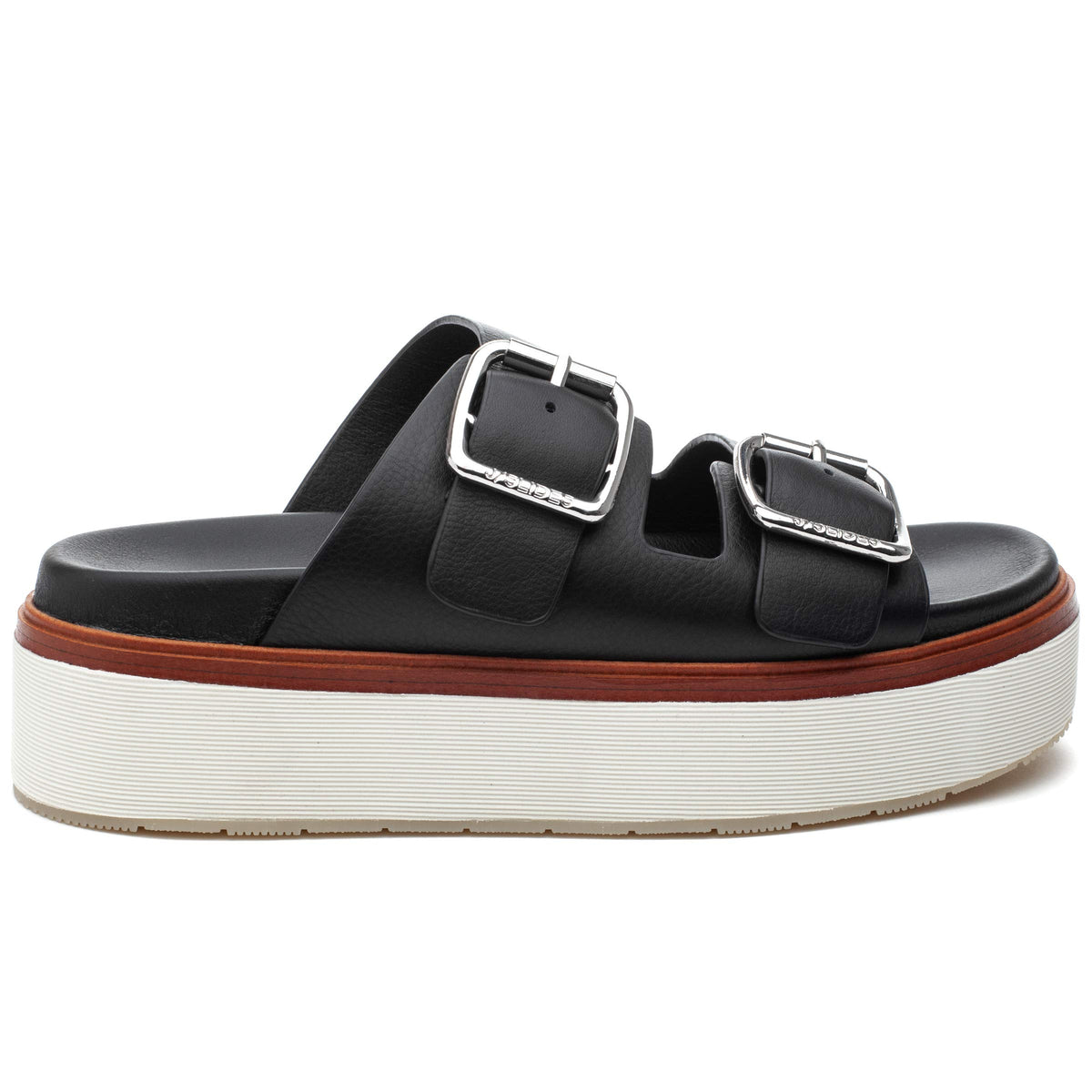 J/Slides Women's Bowie Sandal Black Leather Size 8.5