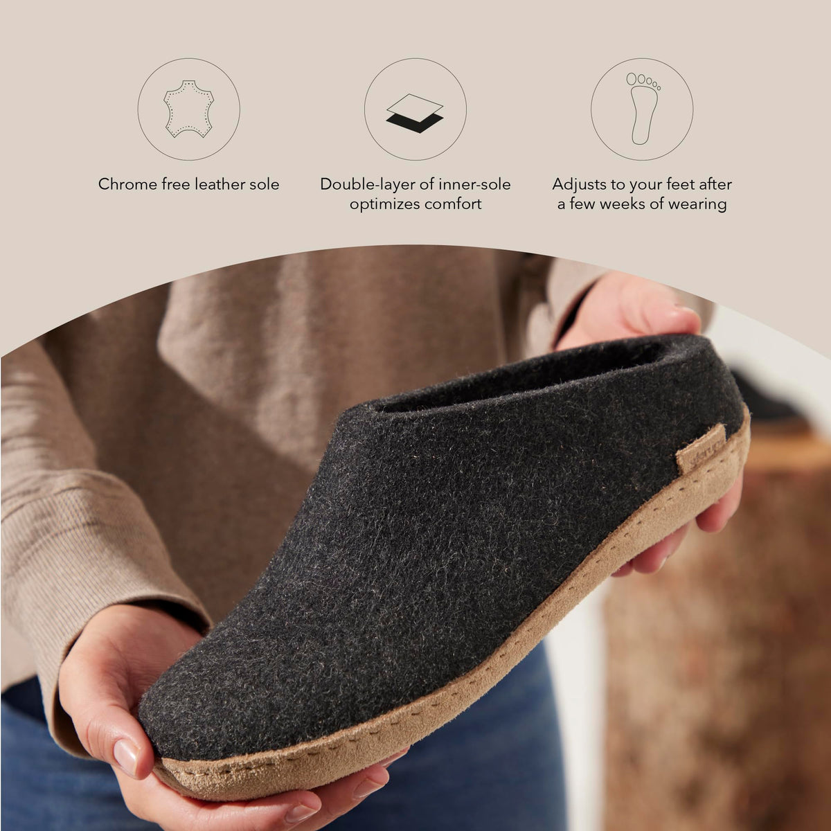 Glerups Women's Model B Open Back Slippers Black 37 Medium EU