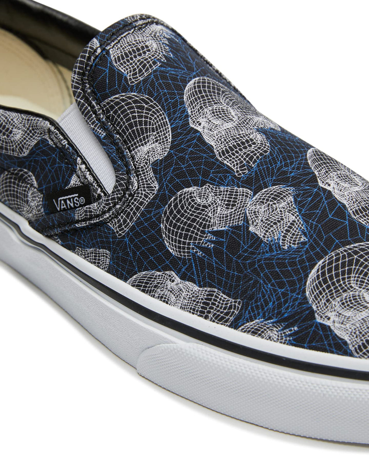 Vans Classic Slip ON (Wireframe Skulls) Black/White Men's Shoes Size 9