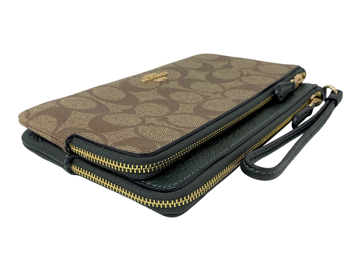 Coach Double Zip Wallet In Signature Coated Canvas (Khaki Amazon Green) Style No. C5576
