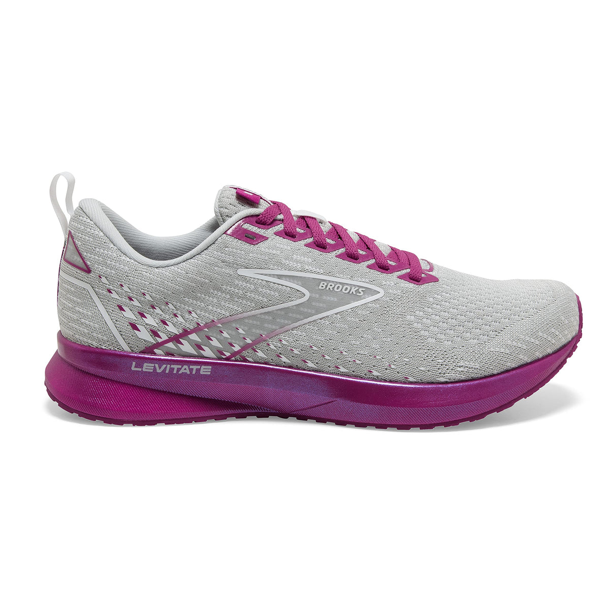Brooks Women's Levitate 5 Neutral Running Shoe - Grey/Lavender/Baton Rouge - 10 Medium