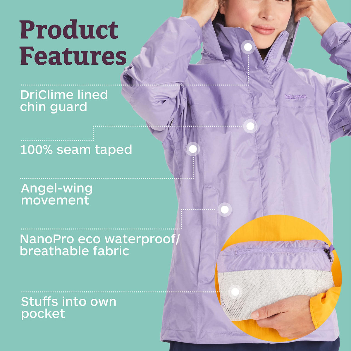 MARMOT Men's Women's Precip Eco Waterproof Rain Jacket X-Large Paisley Purple