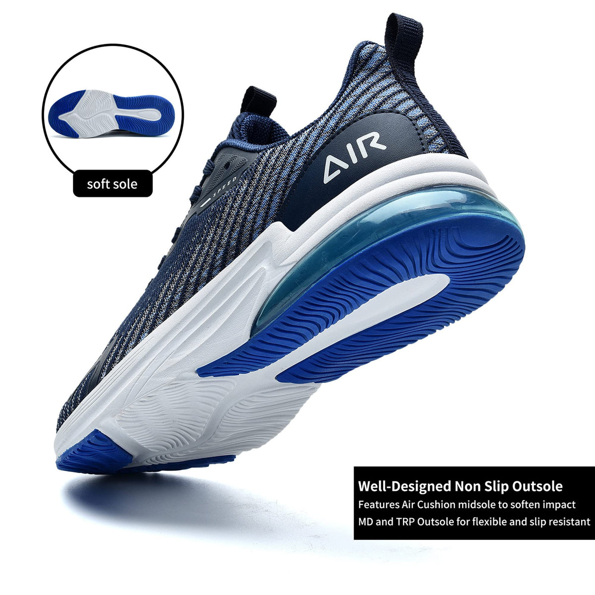 PaSick Mens Air Running Shoes Lightweight Breathable Slip Resistant Athletic Road Running Walking Gym Sneakers Dark Blue Size 8.5