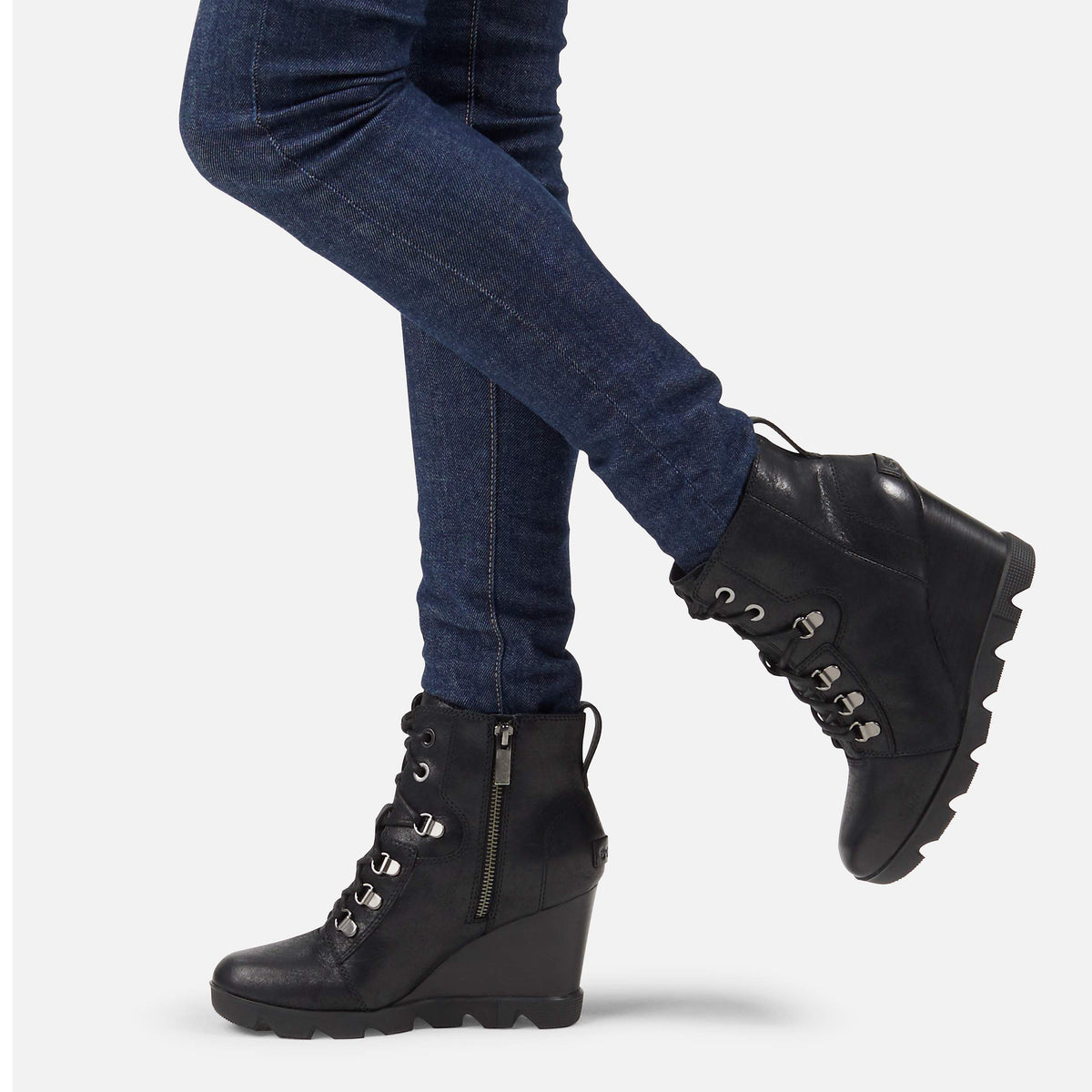 Sorel Women's Joan Uptown Lace Bootie — Black — Waterproof Leather Wedge Boots — Size 8