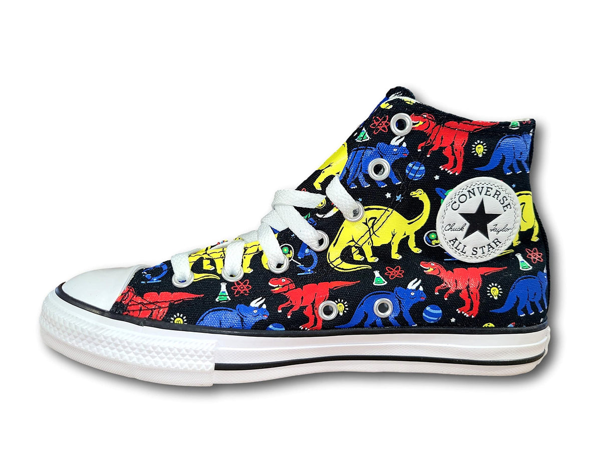 Converse Unisex-Child Chuck Taylor All Star Canvas High Top Sneaker, Black/Multi/White, 2 Little Kid
