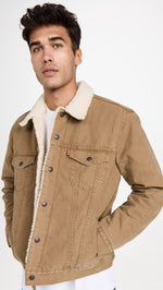 Levi's Men's Sherpa Trucker Jacket, Washed Cougar Canvas, Tan, L