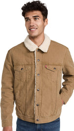 Levi's Men's Sherpa Trucker Jacket, Washed Cougar Canvas, Tan, L