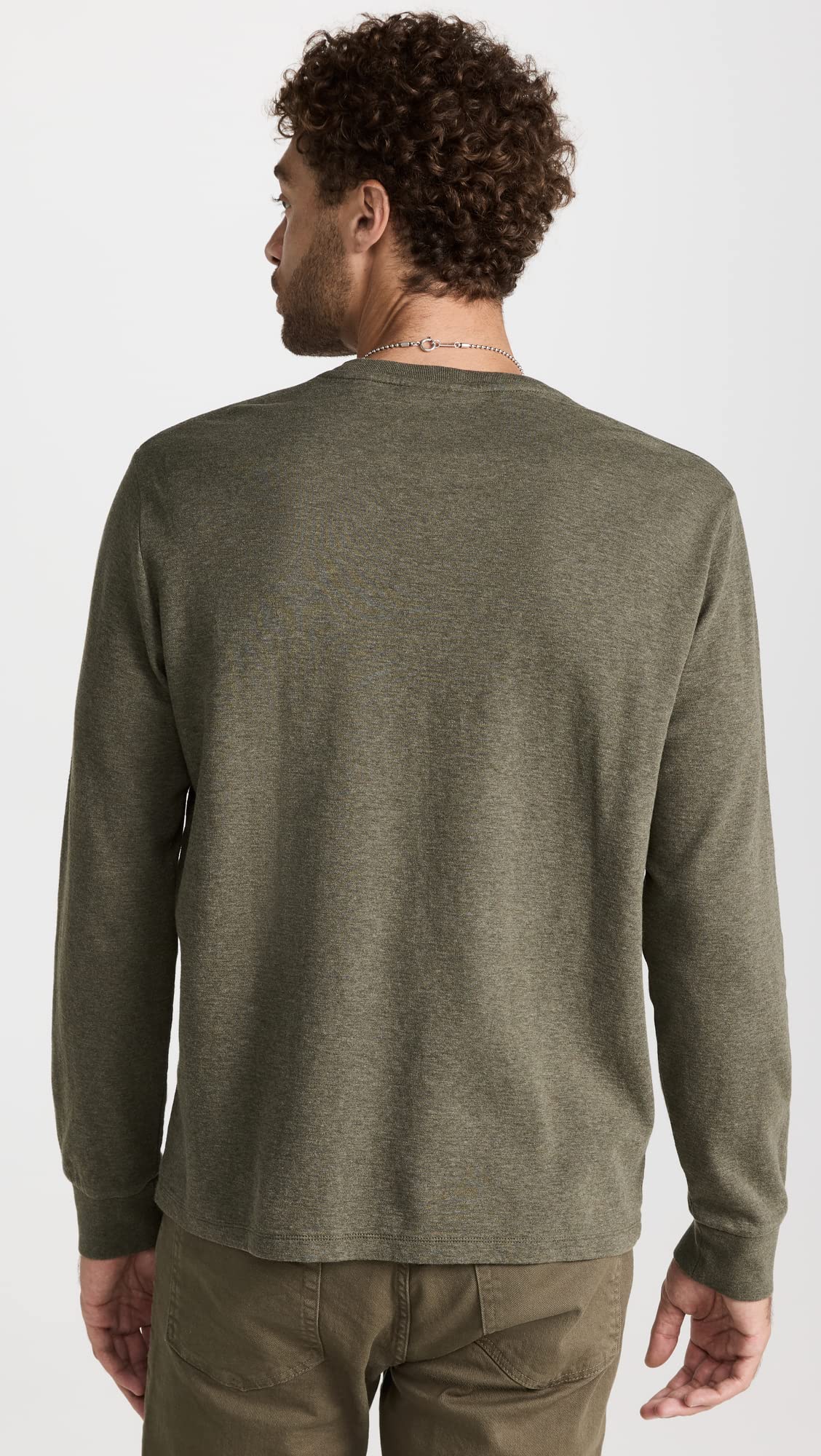 FRAME Men's Duo Fold Long Sleeve Crew, Heather Olive Green, L