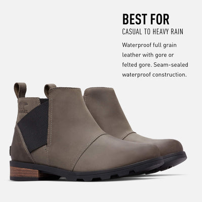 Sorel Women's Emelie Chelsea Boot - Light and Heavy Rain - Waterproof - Quarry, Black - Size 10
