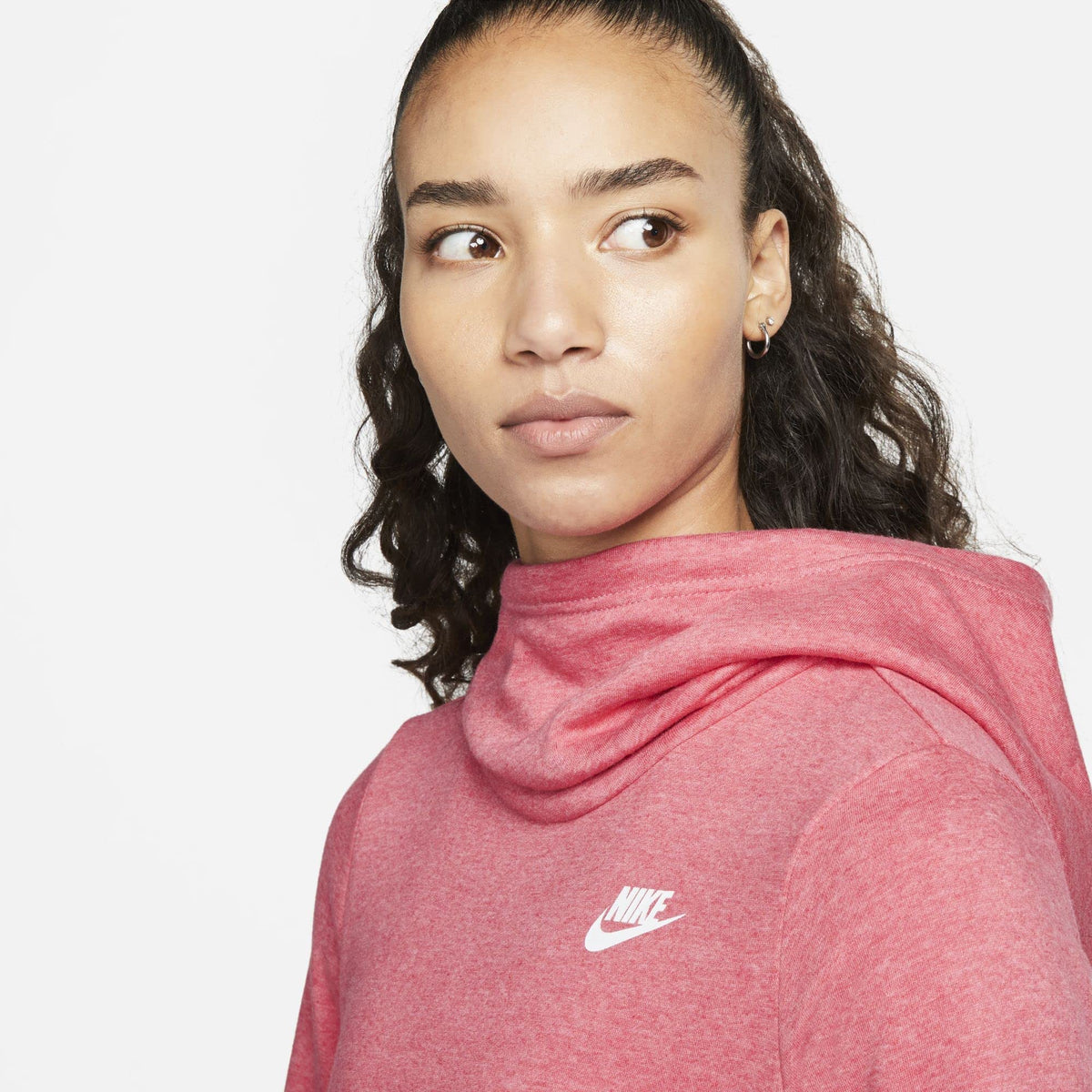 Nike Women's NSW Fleece Hoodie Varsity (Small, Gypsy Rose/Heather/White)