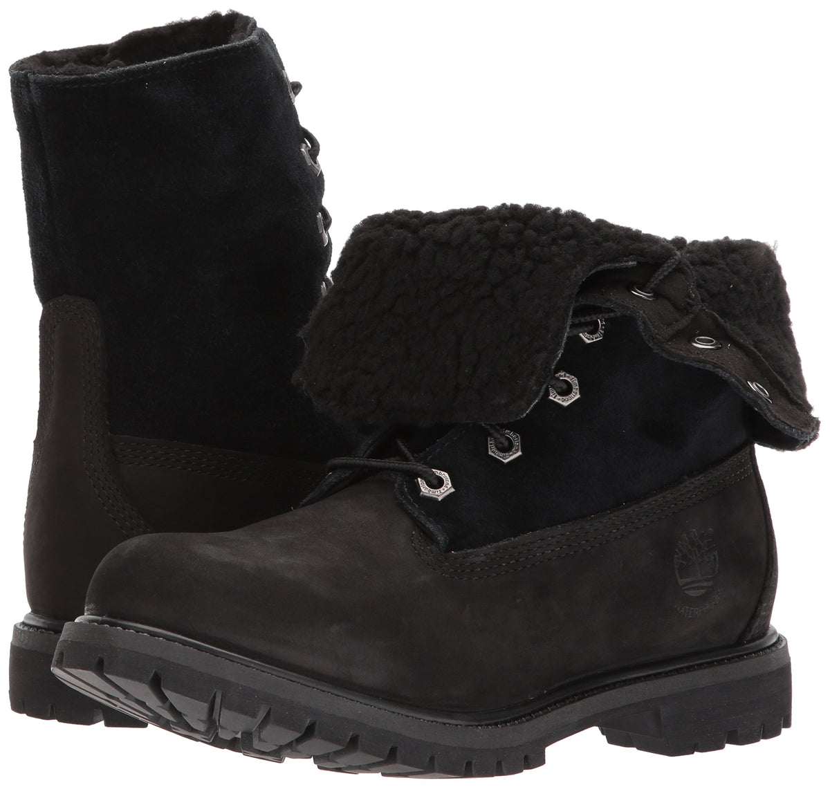 Timberland Women's Authentics Teddy Fleece Waterproof Fold-Down Nubuck Boot 10 Black