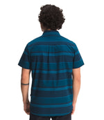 THE NORTH FACE Men's Baytrail Pattern Button-Down Short-Sleeve Shirt, Monterey Blue Large Half Dome Stripe, X-Large