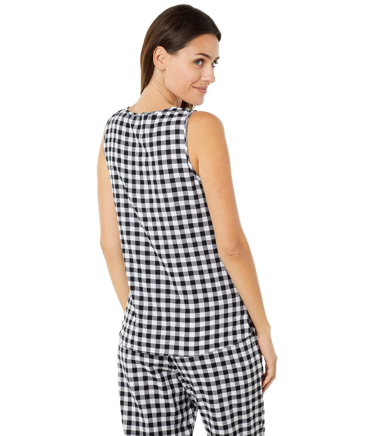 Michael Kors Gingham Tie Front Tank Black/White XL