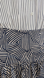 STAUD Women's Rocco Dress, Ivory Micro Stripe/Navy Mosaic, 10