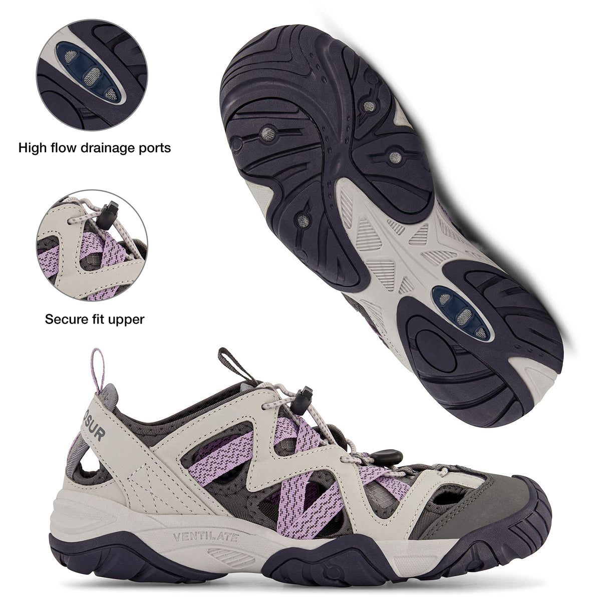 ZeroXposur Womens Umpqua River Sandals - Closed Toe Sandals for Women - Water Sandals for Women (Lilac Hint, 9.5)