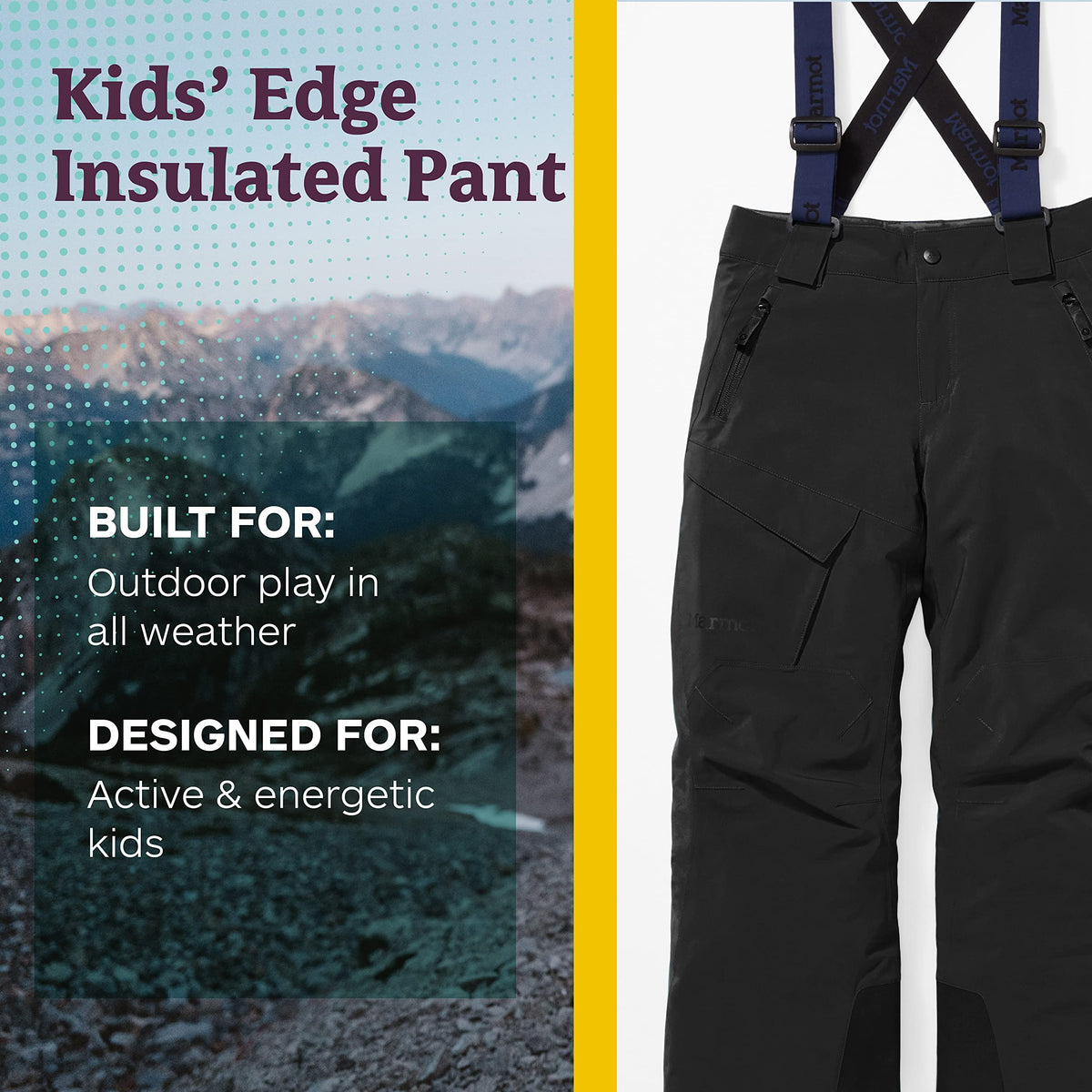 Marmot Kid's Edge Insulated Snow Pant - Kids Snowpants for Winter, Skiing, Snowboarding, Tubing, and Snow Fun, Black, X-Large