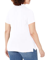 Nautica Women's 5-Button Short Sleeve Breathable 96% cotton 4% spandex Polo Shirt, Bright White, Small
