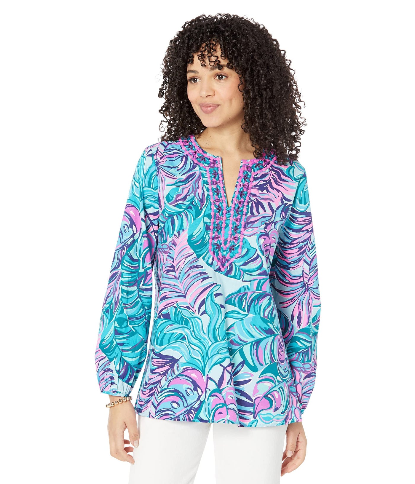 Lilly Pulitzer Coretta Tunic Seasalt Blue Dont Wanna Leaf MD