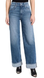 PAIGE Women's Sasha 32" Wide Cuff Jeans, Stefania, Blue, 28